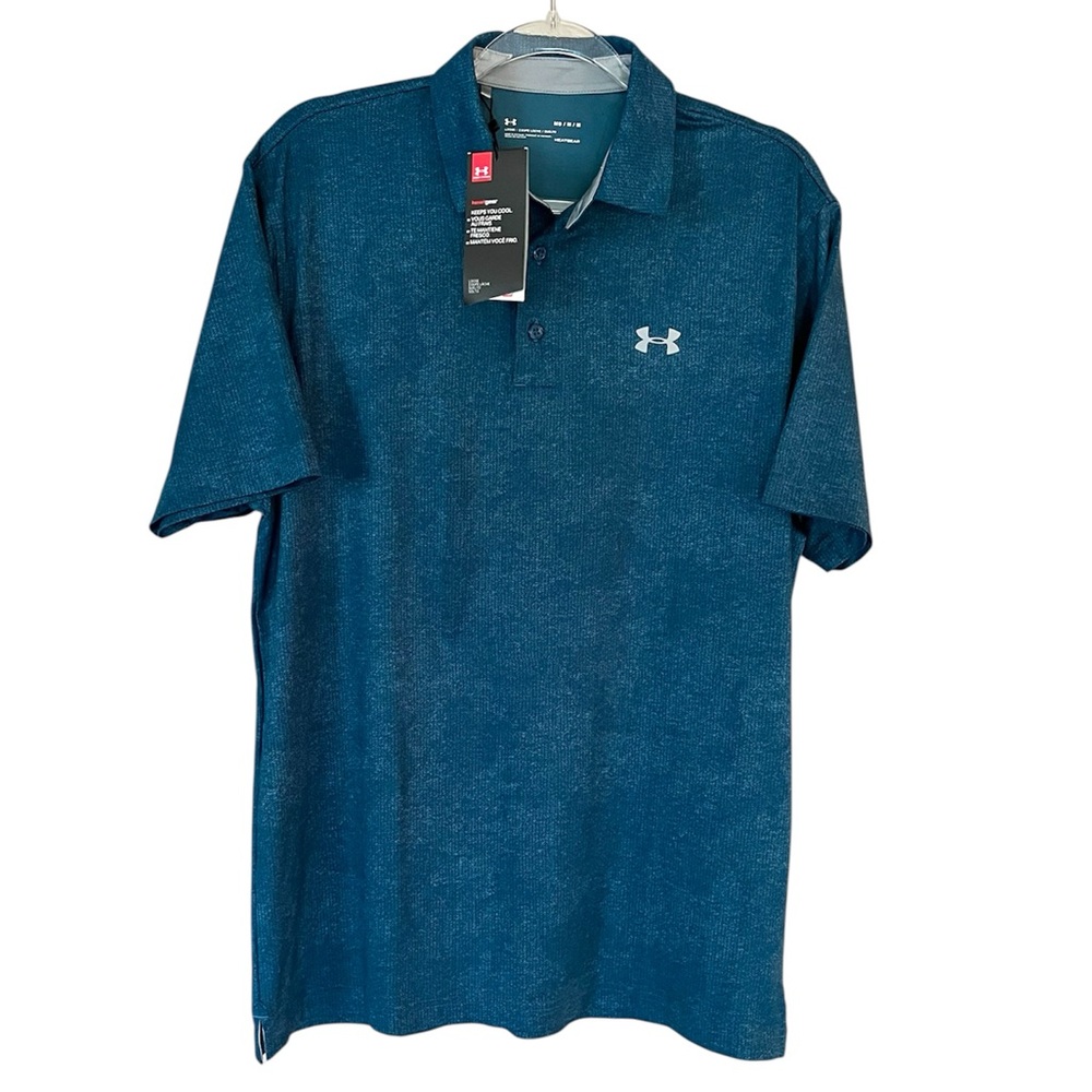 Under Armour New Men’s Medium Loose HeatGear Golf Polo Heather Blue Teal